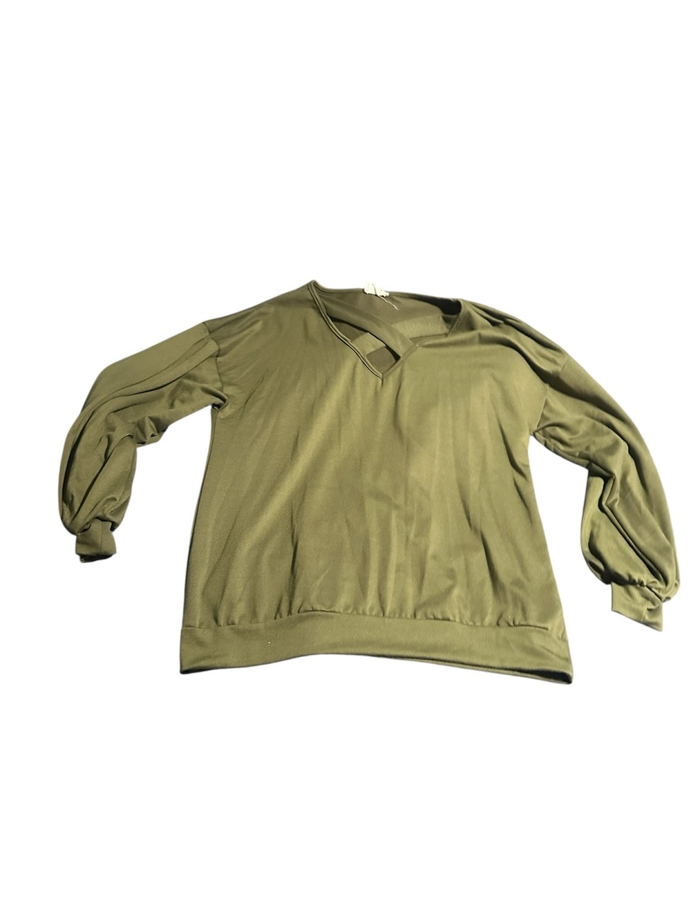 BiBi Olive Green Criss Cross V-Neck Balloon Sleeve Knit Top Size Small